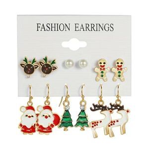 6 Pairs Santa Snowman Cartoon Drip Earrings Set